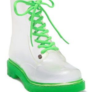 Workshop Ginny Green Fluorescent LaceUp Rain Boots water protection